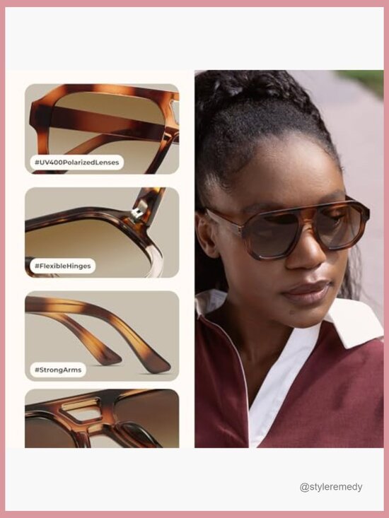 Polarized Square Aviator Sunglasses, Retro UV400 Protection main image 6